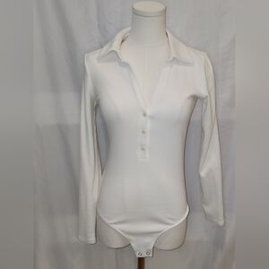 Express White Button-Down Long Sleeve Bodysuit